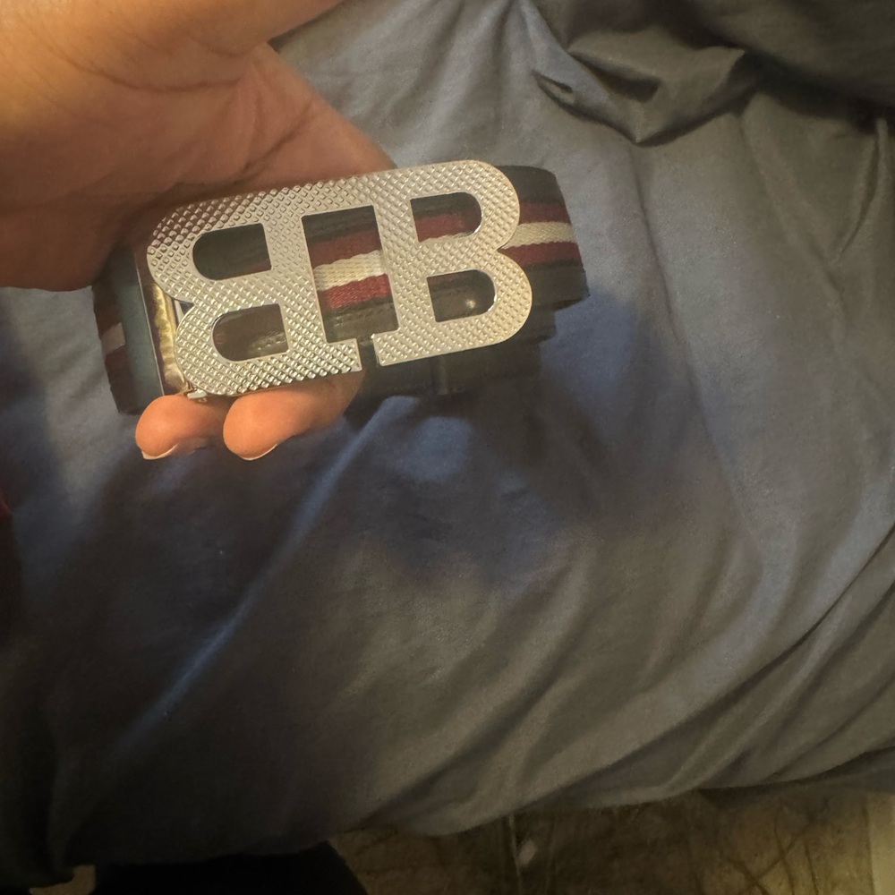 Bally Black and Silver Belt with Bold BB Logo